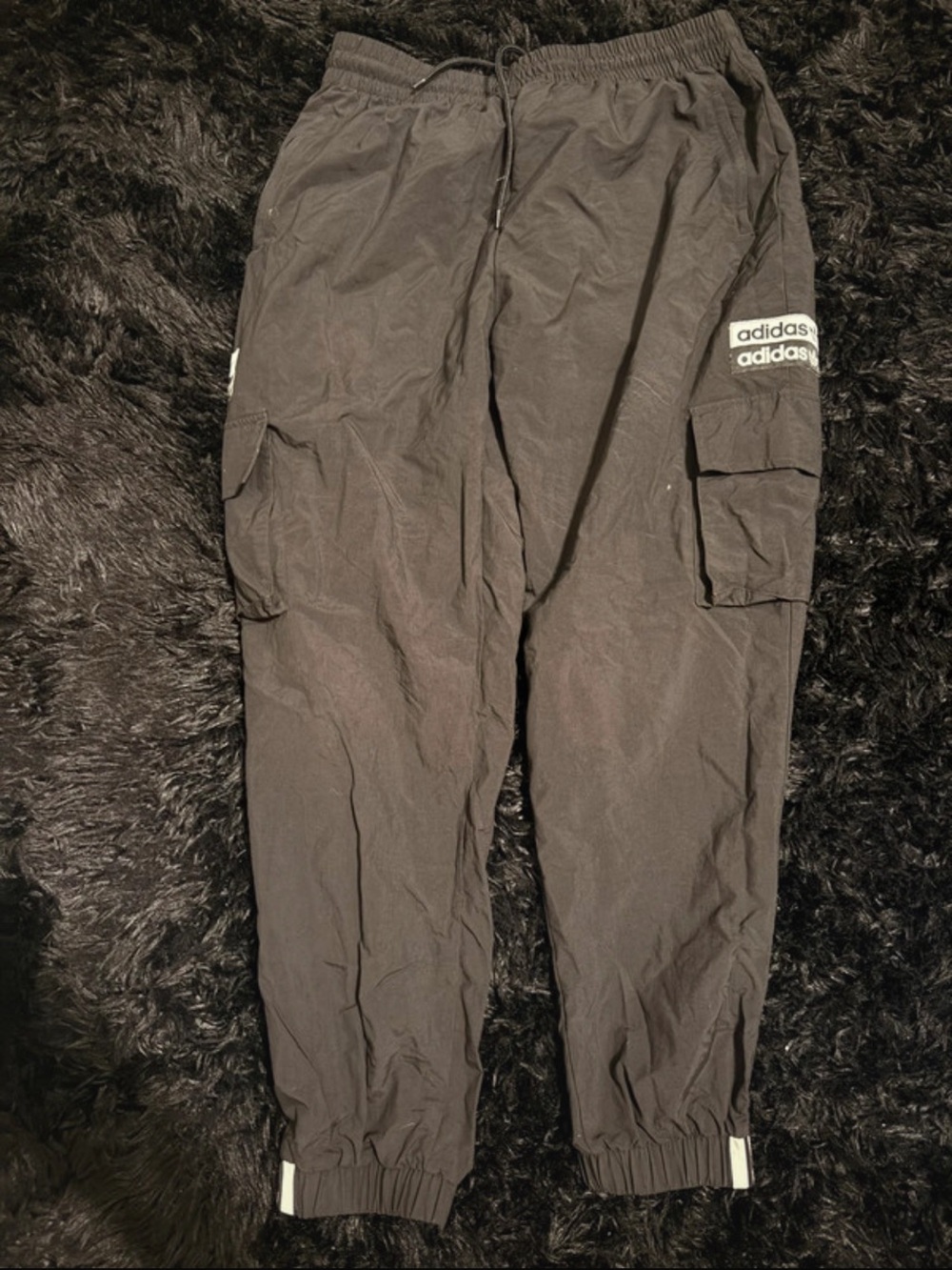 adidas Black Cargo Track Pants with Side Patch Logo